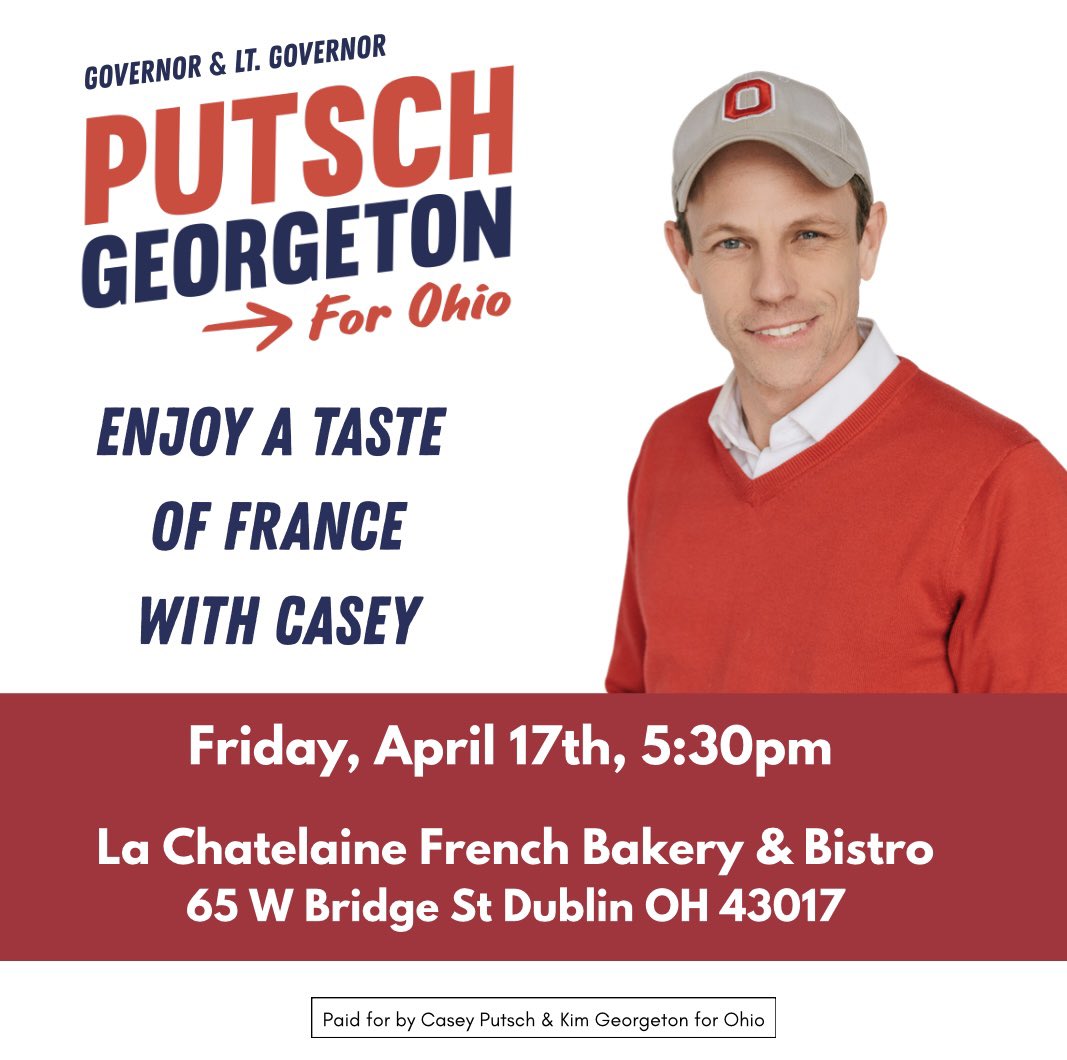 If you missed the beer hall rally, you have a chance to join Casey in the greater Columbus area!

RSVP: putschforohio.com/event/tasteoff…
Suggested donation: secure.winred.com/casey-putsch-f…
