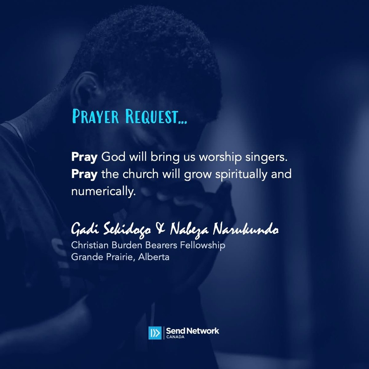 Please join us in praying for this request from Gadi Sekidogo &amp; Nabeza Narukundo and Christian Burden Bearers Fellowship (Grande Prairie, AB), shared April 8, 2026 at NAMB.net/pray/connect

#SendNetworkCanada #CNBCAlberta