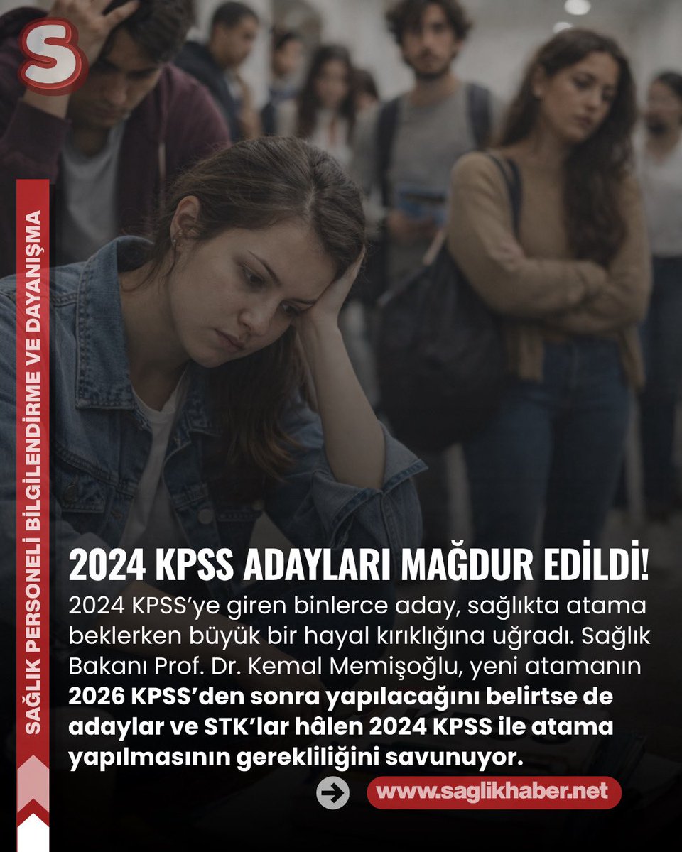 saglikhaber_'s tweet photo. 2024 KPSS ADAYLARI MAĞDUR EDİLDİ!

2024 KPSS’ye giren binlerce sağlık personeli adayı, aradan geçen zamana rağmen atama beklerken belirsizlikle karşı karşıya kaldı. Sağlık Bakanlığı’nın yeni planlamasında atamaların 2026 KPSS sonrasına işaret etmesi, mevcut adaylar açısından ciddi bir hayal kırıklığı yarattı.

📌 KRİTİK SÜREÇ NASIL GELİŞTİ?
• 2024 KPSS ile yüksek puan alan adaylar atama bekliyor
• Sağlık alanında personel ihtiyacı devam ediyor
• Buna rağmen yeni takvimin netleşmemesi belirsizliği artırıyor

⚠️ SAHADA İHTİYAÇ VAR, ATAMA YOK
Türkiye’de özellikle hemşire, ebe ve yardımcı sağlık personeli açığı uzun süredir gündemde. Sağlık hizmetlerinde artan yoğunluk, mevcut personel üzerindeki yükü büyütürken, hazır bekleyen adayların sisteme dahil edilmemesi dikkat çekiyor.

📊 ADAYLAR NE DİYOR?
• “Puanlarımız geçerliliğini yitiriyor”
• “Emeklerimiz boşa gidiyor”
• “İhtiyaç varken neden atama yapılmıyor?”

Sosyal medya üzerinden örgütlenen adaylar, 2024 KPSS ile atama yapılması gerektiğini vurguluyor. Sendikalar ve bazı sivil toplum kuruluşları da sürecin yeniden değerlendirilmesi çağrısında bulunuyor.

❗ TARTIŞMANIN MERKEZİ
• 2024 KPSS puanlarının akıbeti
• Atama planlamasında şeffaflık eksikliği
• Sağlık sistemindeki personel açığı

⚖️ UZMAN DEĞERLENDİRMESİ
Sağlıkta insan gücü planlamasının gecikmesi, yalnızca adayları değil; hizmet kalitesini de doğrudan etkiliyor. Personel açığının devam ettiği bir tabloda atamaların ötelenmesi, sistemdeki yükü daha da artırma riski taşıyor.

📌 SONUÇ
Ortaya çıkan tablo, yalnızca bir sınav mağduriyeti değil; aynı zamanda sağlık sisteminin sürdürülebilirliği açısından da kritik bir eşik olarak değerlendiriliyor. Gözler, yetkililerden gelecek net ve somut adımlara çevrilmiş durumda.

🌐 Web: https://t.co/tJzGw6wgYv

#KPSS #SağlıkPersoneli #AtamaBekleyenler #SağlıkSistemi