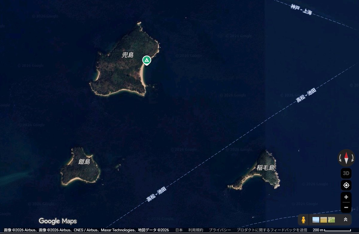 hozaitter's tweet photo. 新しいダッシュ島は、前に船で到達したダッシュ島(松山沖の由利島)近くの大水無瀬島だと思ってたが、高松沖の兜島なのか。番組見直したら「(島の)最寄りの港まで船を運んでそこから再出発」と言ってた。違う島なのか。その近くの稲毛島がちょっと由利島に形が似てるのが面白い。 #鉄腕DASH https://t.co/f8udfrTk3e
