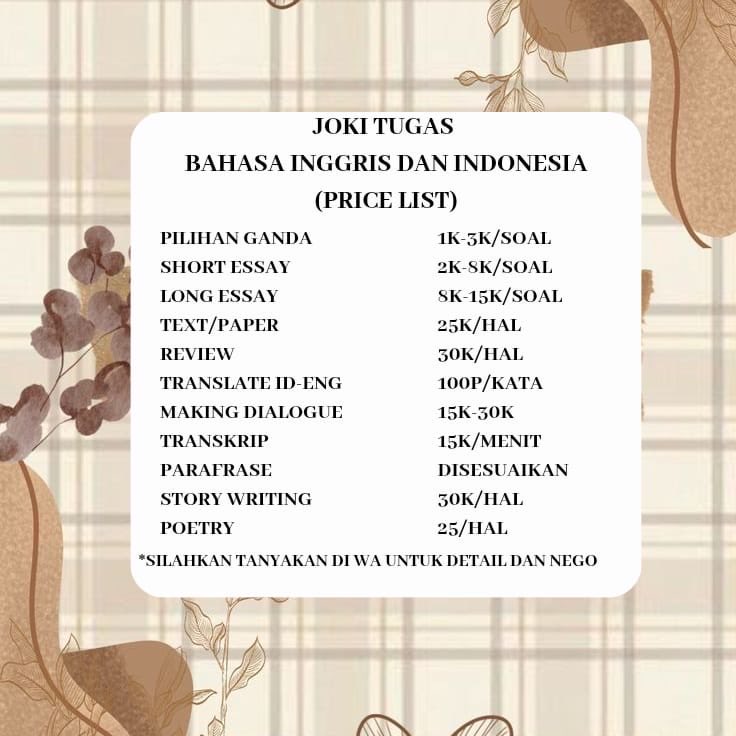 Dexa || Joki Tugas Bahasa Inggris & Indonesia tweet media