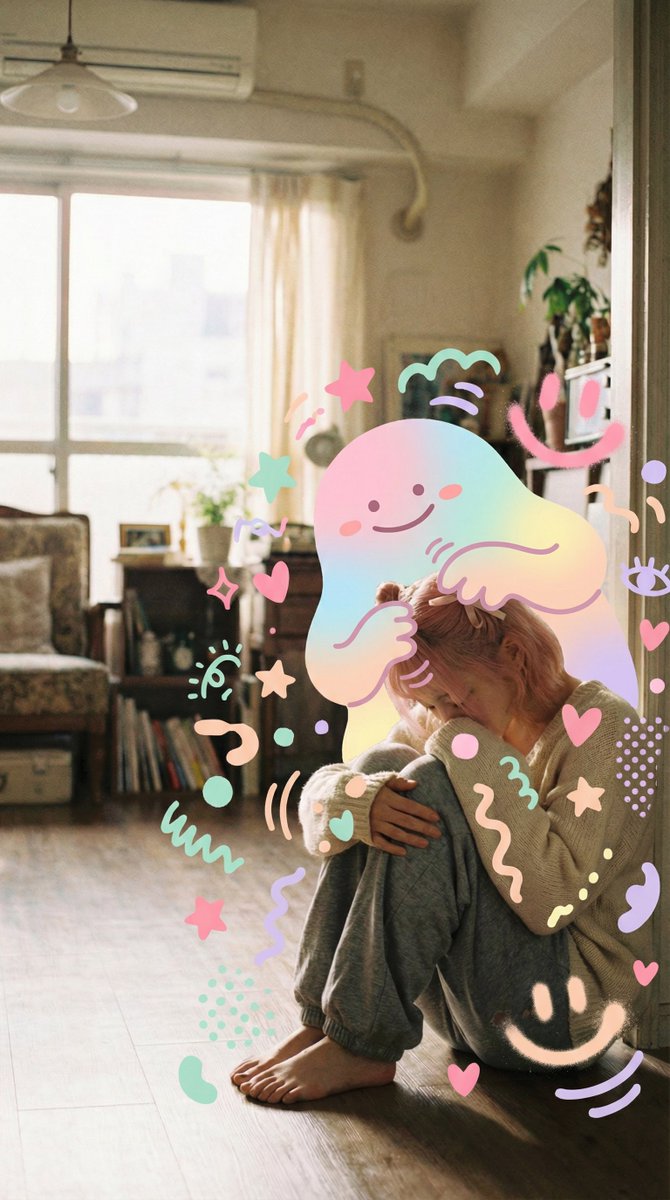 elle_elle_e's tweet photo. よしよしされ��落書きぷろんぷとです🫶
お手持ちの写真や画像を可愛くしましょう👼🪽

【使い方】
①画像や写真をGemini🍌にアップロード
②下のぷろんぷとをコピペ
以上！

【ぷろんぷと】
既存の画像に対して「編集」を行う。元画像は完全に維持し、その上に落書き（doodle）をオーバーレイとして追加するのみ。

STRICT PRESERVATION RULES:
- 顔・目・鼻・口・表情を1ピクセルも変更しない
- 髪型・髪色・質感を変更しない
- 衣装・アクセサリー・素材感を変更しない
- 手や指の形・ポーズを変更しない
- 構図・カメラアングル・パースを変更しない
- ライティング・影・色味・露出・ホワイトバランスを変更しない
- 背景を変更しない
- 画像の解像度・比率を維持する
- 「再描画」「リタッチ」「スタイル変換」は一切禁止

ALLOWED ACTION:
- 元画像の上にのみ、新規レイヤーとして落書きを追加する

DOODLE STYLE（Pastel Doodle Pop）:
- 縁取り（アウトライン）なし、完全なベタ塗り
- パステルカラーのみ使用（例：#FF85A2, #A8E6CF, #FFD3B6 など）
- 不規則で有機的な手描き曲線
- 幾何学的に正確な図形は禁止（少し歪ませる）
- 子供が描いたようなぽってりしたシルエット
- 黒線は絶対に使用しない

DOODLE ELEMENTS:
- 星、ハート、波線、スプレー風スマイル、目玉モチーフ、水玉、抽象的なブロブ
- オーラのように顔の周りに配置
- 服の柄を拡張するように配置
- 身体にまとわりつくように自然に配置

DOODLE CHARACTER INTERACTION:
- 落書きキャラクターを1体以上追加する
- キャラクターはパステルカラーのベタ塗りのみ（アウトラインなし）
- シンプルで有機的な形状（丸・ゆるい手���歪んだシルエット）
- 表情はゆるく可愛い（点の目・シンプルな口）
- キャラクターの手がモデルの頭や髪に触れているように配置し、「よしよし（頭を撫でる）」動作を表現する
- 手は2〜3箇所に分けて配置し、軽い動きやリズムを表現してもよい
- 接触しているように見せるが、完全に平面的なオーバーレイとして描画する
- 髪の形状やボリュームを変形させない
- 接触による影・変形・押し込み表現は禁止
- 立体的な奥行きや3D的な重なりを作らない

COMPOSITION RULES:
- 落書きは被写体の前面に重なる（オーバーレイ）
- 一部は被写体に軽く被ってもよいが、視認性を損なわない
- 奥行きは作らず「平面的レイヤー」として扱う
- 画面全体にリズムよく散らすが、主役を邪魔しない
- キャラクターはフレーム外から手だけ入る構図も許容する

VISUAL EXPRESSION:
- 頭の周りに小さな星やハートを追加して“よしよし感”を強調
- 柔らかい���線やドットで優しさと動きを表現
- 接触部分の周囲に薄いパステルのブロブを置き、余韻を作る

VISUAL TONE:
- 高エネルギーでポップ
- デジタルスクラップブック的
- 「写真 × 落書き」の異次元ミックス

OUTPUT:
- 元画像 + doodleオーバーレイのみ
- 写真部分は完全にオリジナル維持