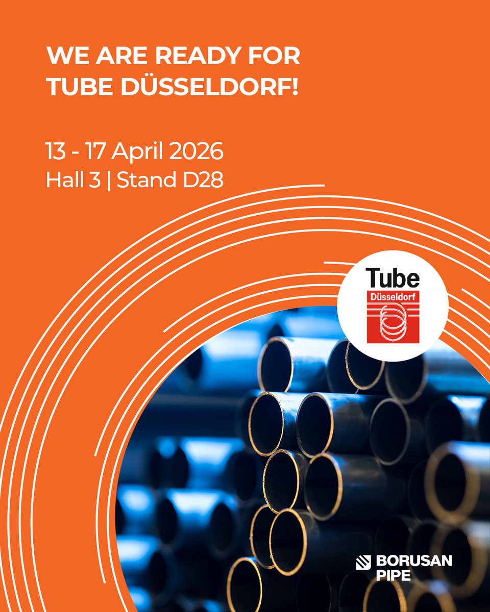 borusanpipeus's tweet photo. Tomorrow at Tube Düsseldorf!

We look forward to reconnecting with our partners for a week at Tube Dusseldorf.

Visit us at Hall 3, Stand D28.

#BorusanPipe #TubeDusseldorf https://t.co/xCEH0jjmqB