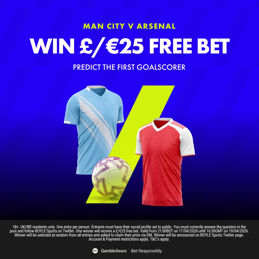 BoyleSports's tweet photo. Back Yourself and you could win a £/€25 Free Bet!

To enter:
⦿ Follow @BOYLESports
⦿ Retweet this post
⦿ Predict the first goalscorer in Man City v Arsenal

Tap below for full terms &amp; conditions