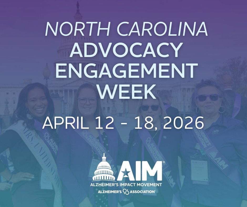 This week, on behalf of the 210,500 North Carolinians living with Alzheimer’s, our advocates are sharing their stories and taking action to advance our policy priorities. Keep an eye out here for actions you can take. Thank you, advocates, for strengthening the fight to #ENDALZ!