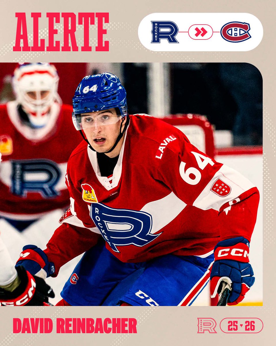 Les Canadiens ont rappelé le défenseur David Reinbacher du Rocket de Laval.

The Canadiens have recalled defenseman David Reinbacher from the Laval Rocket.