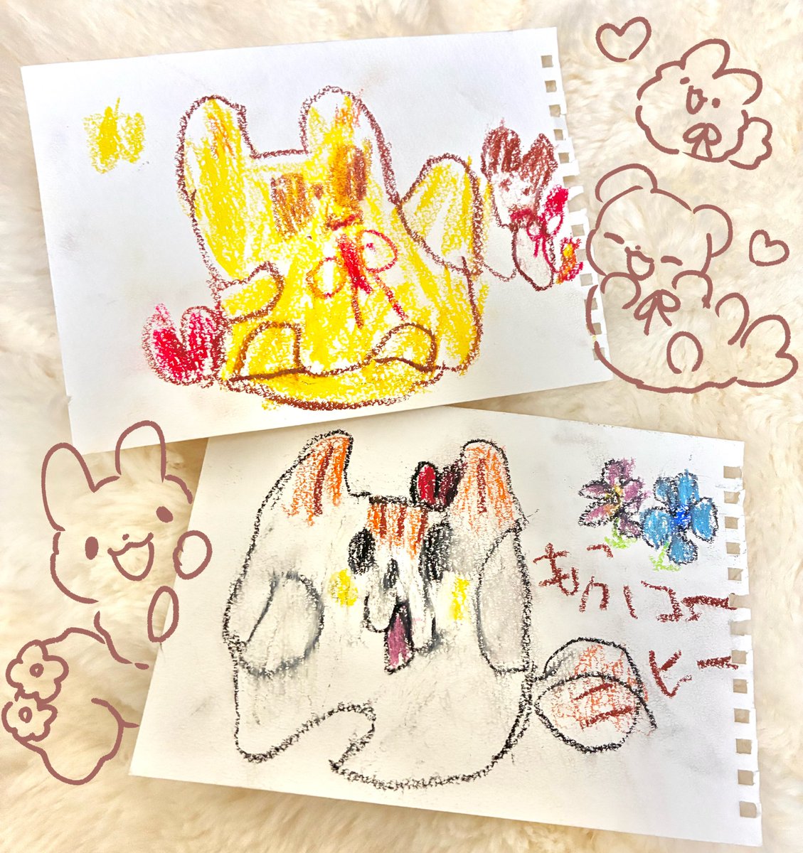 こばさんの娘さんからとっても可愛いイラストいただきました！！✨✨えびてんとリスちゃん！ありがとうございます〜！！🍤🐰🐿️