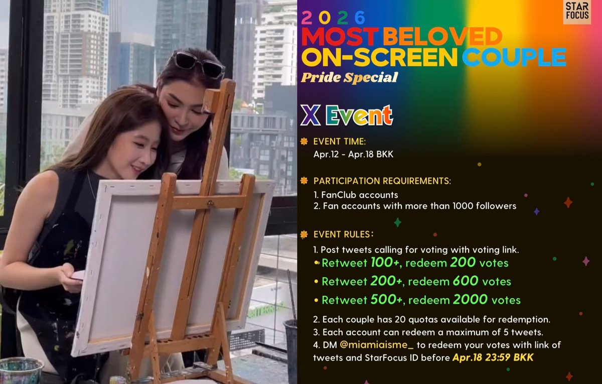 KoonDeexoxo's tweet photo. Babebies please Repost + Quote if you have time please, I'm going to claim free votes for FayeYoko thank you 🙏❤️

Post #1 

🌈StarFocus Pride Special🌈

🏆2026 Most Beloved On-Screen Couple 👉 FayeYoko

📅2026.4.13 - 4.28 (BKK)
Celebrate Every Shade of Love

👇 Voting link 🔗 https://t.co/KT6v4T5agz

#STARFOCUS #2026MostBelovedOnScreenCouple #FayeYoko