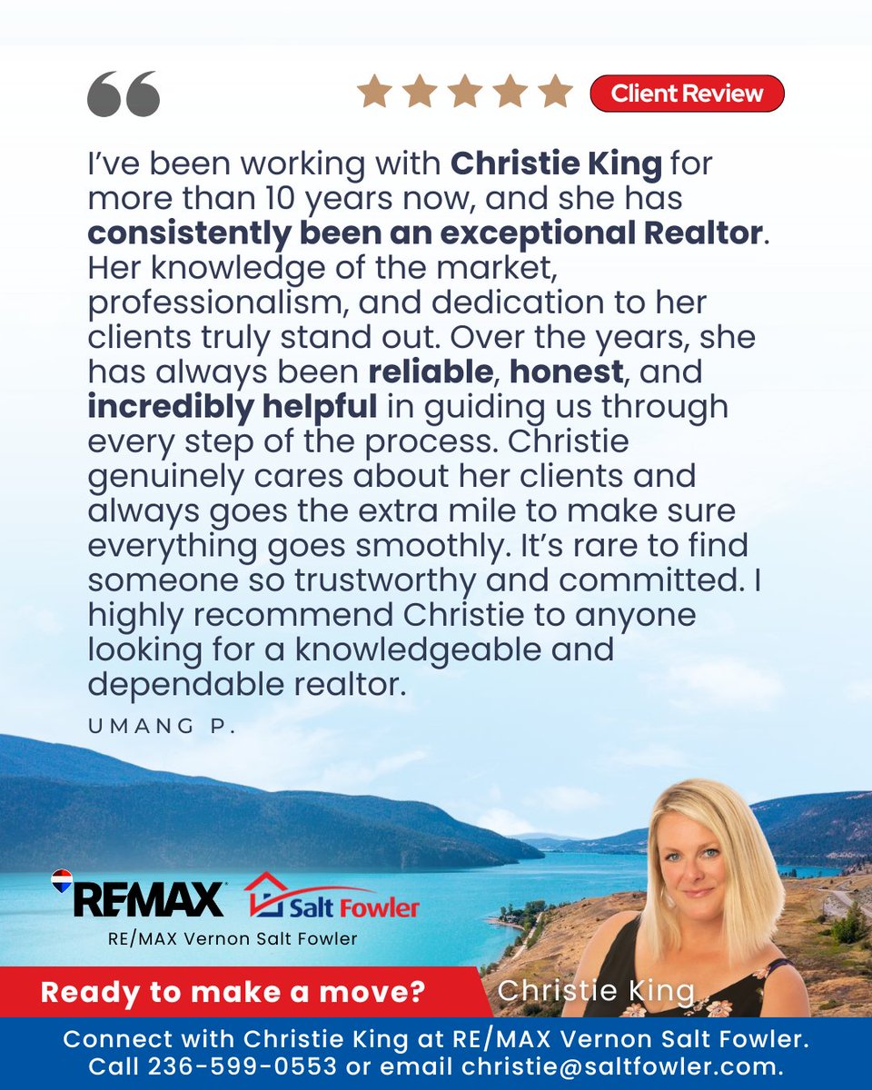 LisaSalt's tweet image. Feedback like this means so much to us. ✨ Helping our clients feel confident and cared for is what we’re here for. 💖

#JustAddSalt #SaltFowler #Remax #Vernon #RemaxVernon