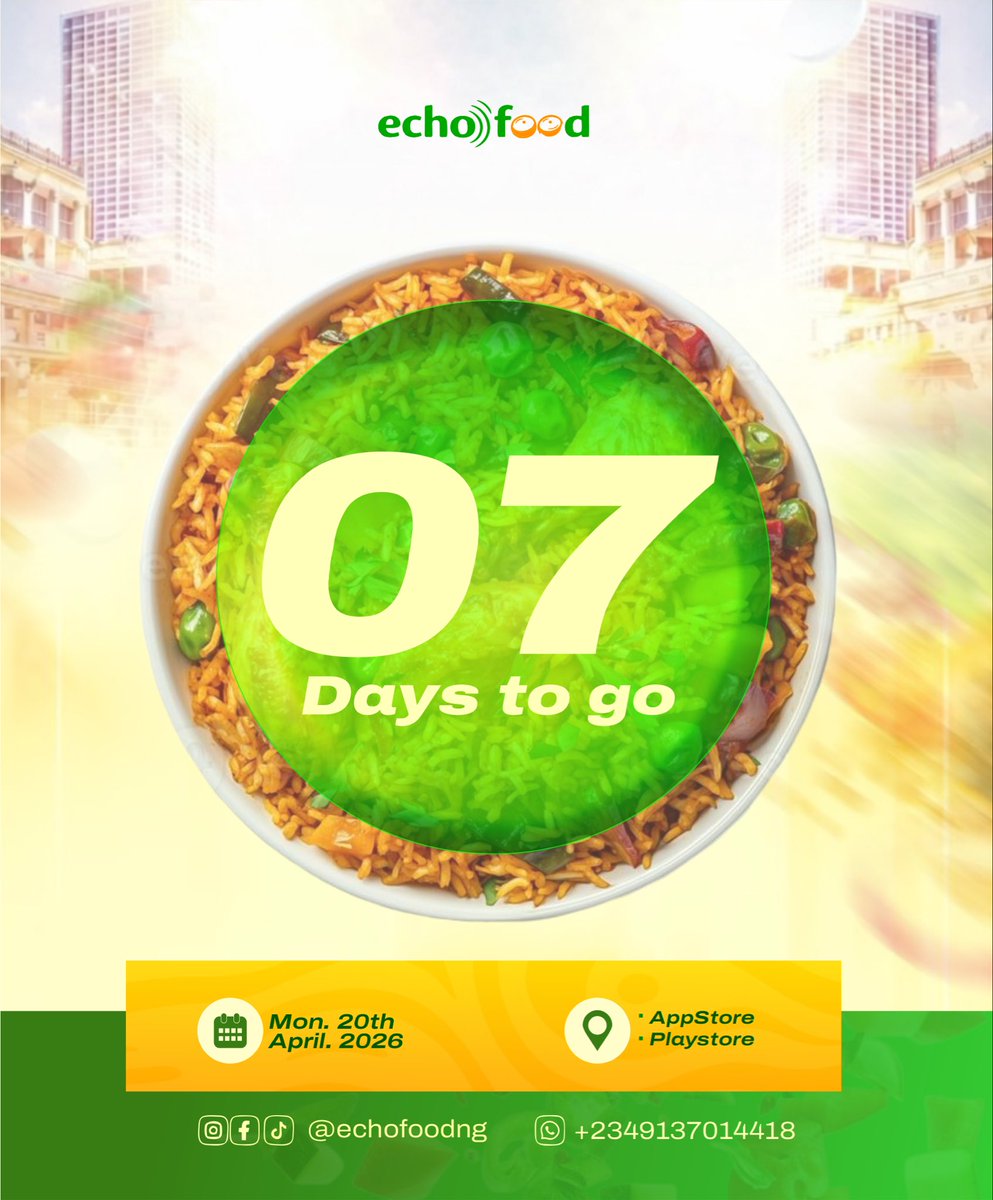 echofoodng's tweet photo. 7 days to go… 👀
We’re almost live.
No more stressing over what to eat — we’ve handled that.
Good food, ready when you are. For everyone.
Get ready 💚
#goviral #unibenstudents #food #benincity https://t.co/YTr5XZqMOw