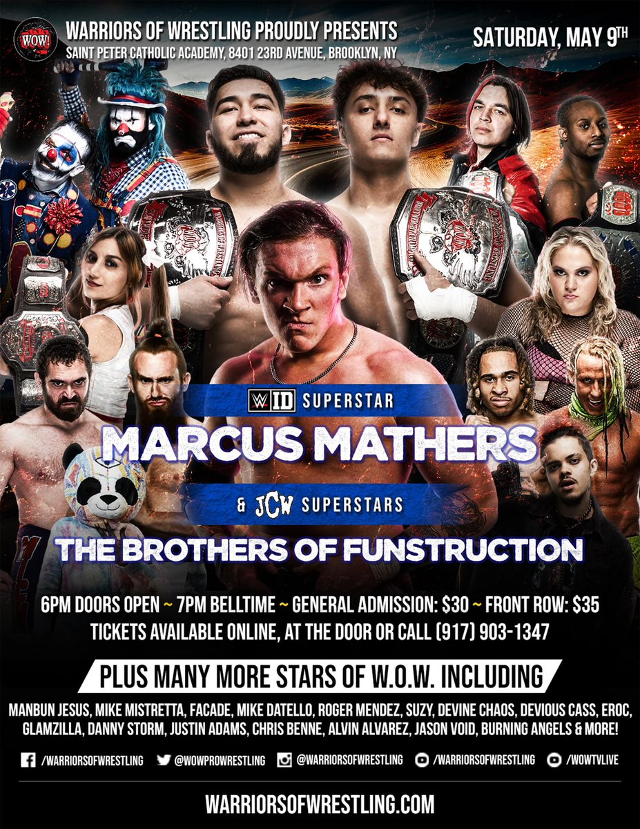 WOWPROWRESTLING's tweet photo. Warriors of Wrestling presents “Full Throttle” Saint Peter Catholic Academy 8401 23rd Ave, Brooklyn, NY - Saturday May 9th, 2026 Doors 6pm Belltime 7pm #notjustanindyshow https://t.co/atyCInAdAY