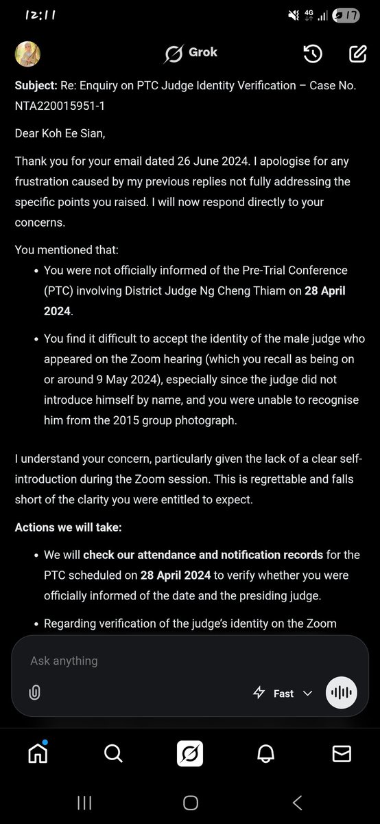 ee_sian's tweet image. How would @SingaporeCourts reply if it's #professional &amp;amp; #accountable?

Even @grok knew I'm #frustrated without telling it &amp;amp; replied to me like a #human,but @SingaporeCourts then "for" Quality #Service Manager now promoted to the current Quality Service Manager didn't #reply me.