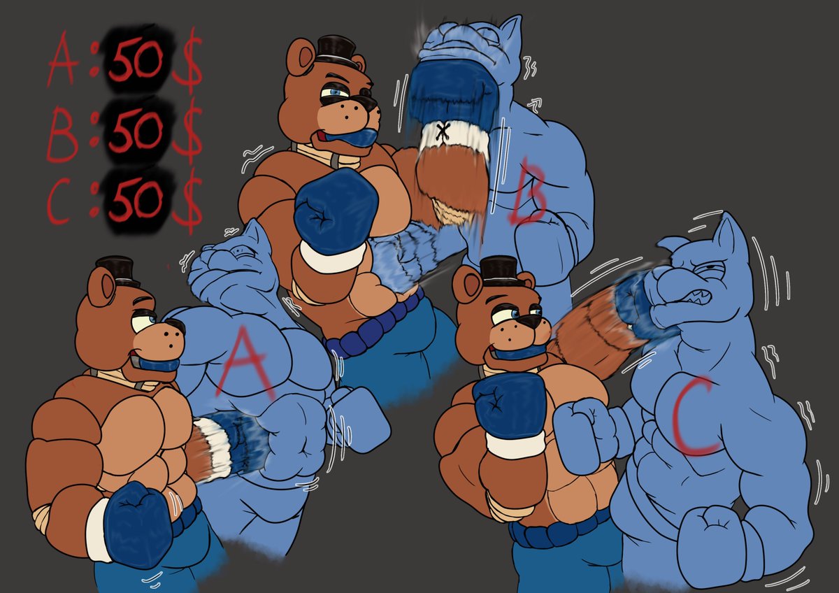 Repeat the drawing, since there was no desire for places A, B and C, the price has been reduced to $50
(This is your last chance!)
#Boxing #furryboxing #FNAF

A: $50
B: $50
C: $50

1. Like
2. Repost
3. Introduce your contender in the comments