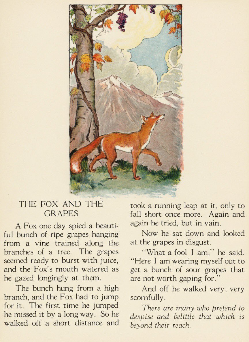 KaiserLoengramm's tweet photo. Stories can teach you far more than simply telling you something can. Children’s stories shape your perception of the world as well from an early age. It’s evident to me that not enough people read Aesop’s Fables growing up, in particular the Fox and the Grapes, because this explains so much about what is occurring at this given time in so many.