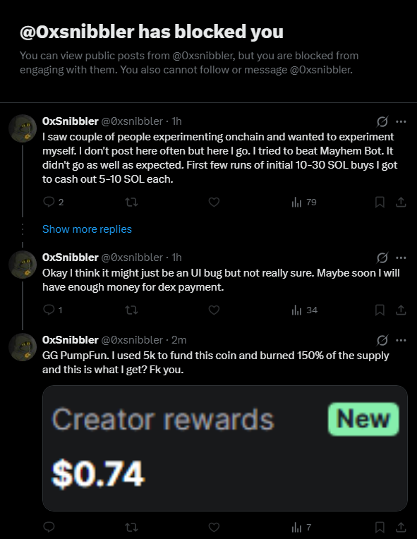 fibonacki's tweet image. &amp;gt;new gen KOL snipes my wallet and one stacks unc coin

&amp;gt;tries to beat mayhem mode and loses thousands (maybe tens of thousands (?)) doing it

&amp;gt;burns 140-150% of tokens supply

&amp;gt;once I dm him about him using my original scamcoin design and in general his jeetiness he blocks me