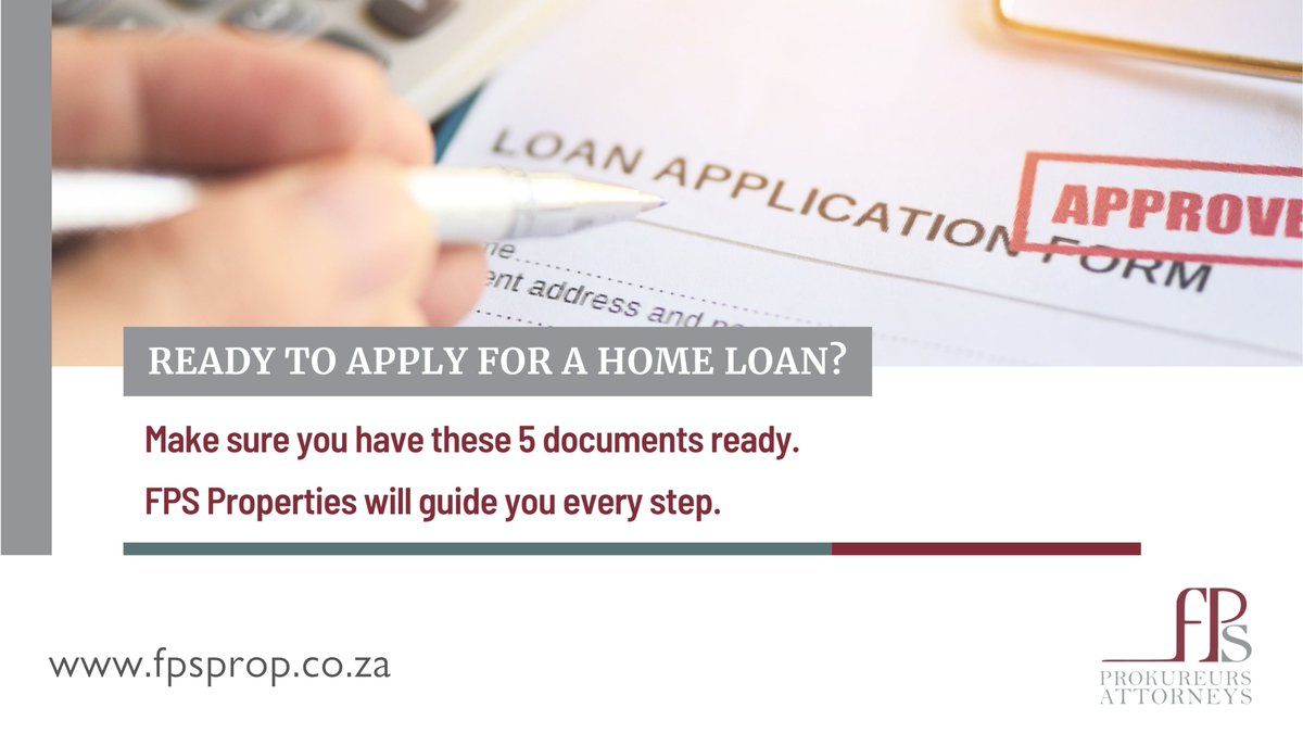 FPSproperties's tweet photo. Ready to apply for a home loan? Have these ready 📋 ✅ SA ID ✅ 3 latest payslips ✅ 3 months bank statements ✅ Proof of address ✅ SARS tax number 🌐 https://t.co/7X2c4sxQwu #FPSProperties #FirstTimeBuyer #BondApplication https://t.co/f4Ir5ggMAm