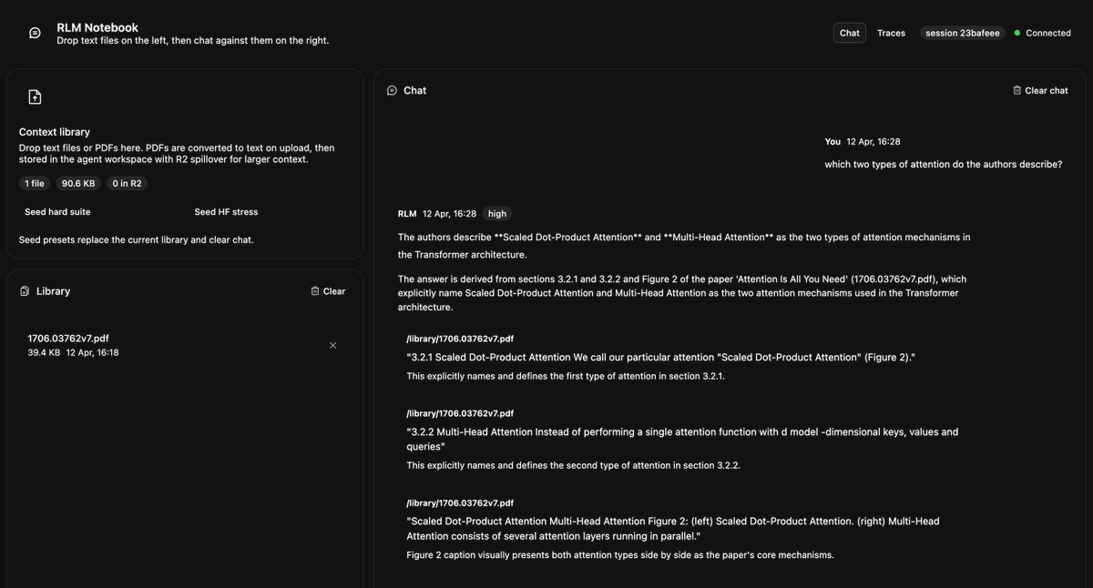 mats_zip's tweet photo. Got Recursive Language Models working on Cloudflare Agents using Shell and R2.

Even implemented GEPA optimization so that the system can self-evolve over time. 

before improving it further imma wait to see what @threepointone, @mattzcarey et al. have cooked up for agents week.. https://t.co/xgvqtKfxHA
