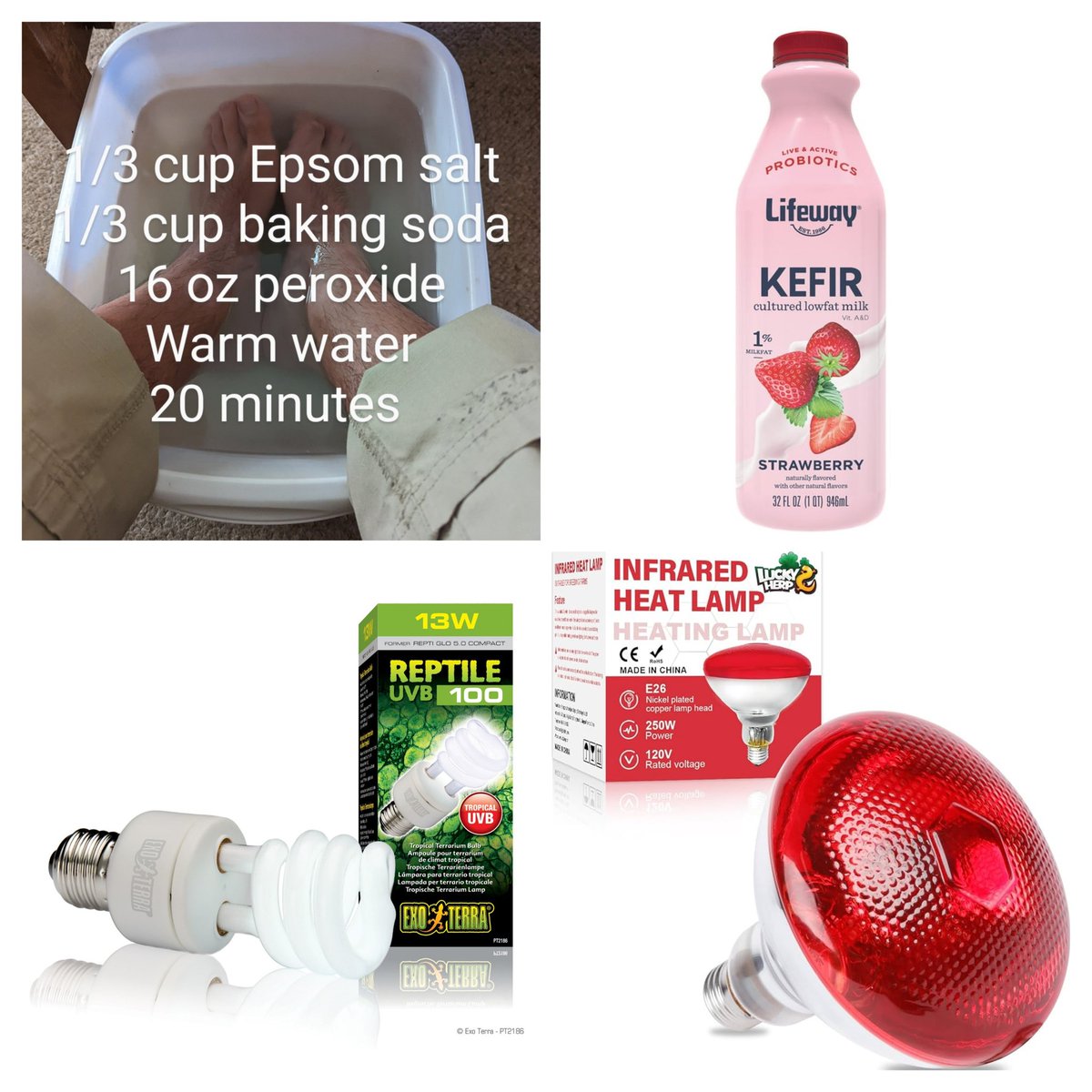 The foot bath restores magnesium levels, alkalinity, &amp; raises oxygen levels. 

The kefir improves gut health 

The lamps mimic sunlight for Vitamin D. 

Unparalleled rejuvenation.