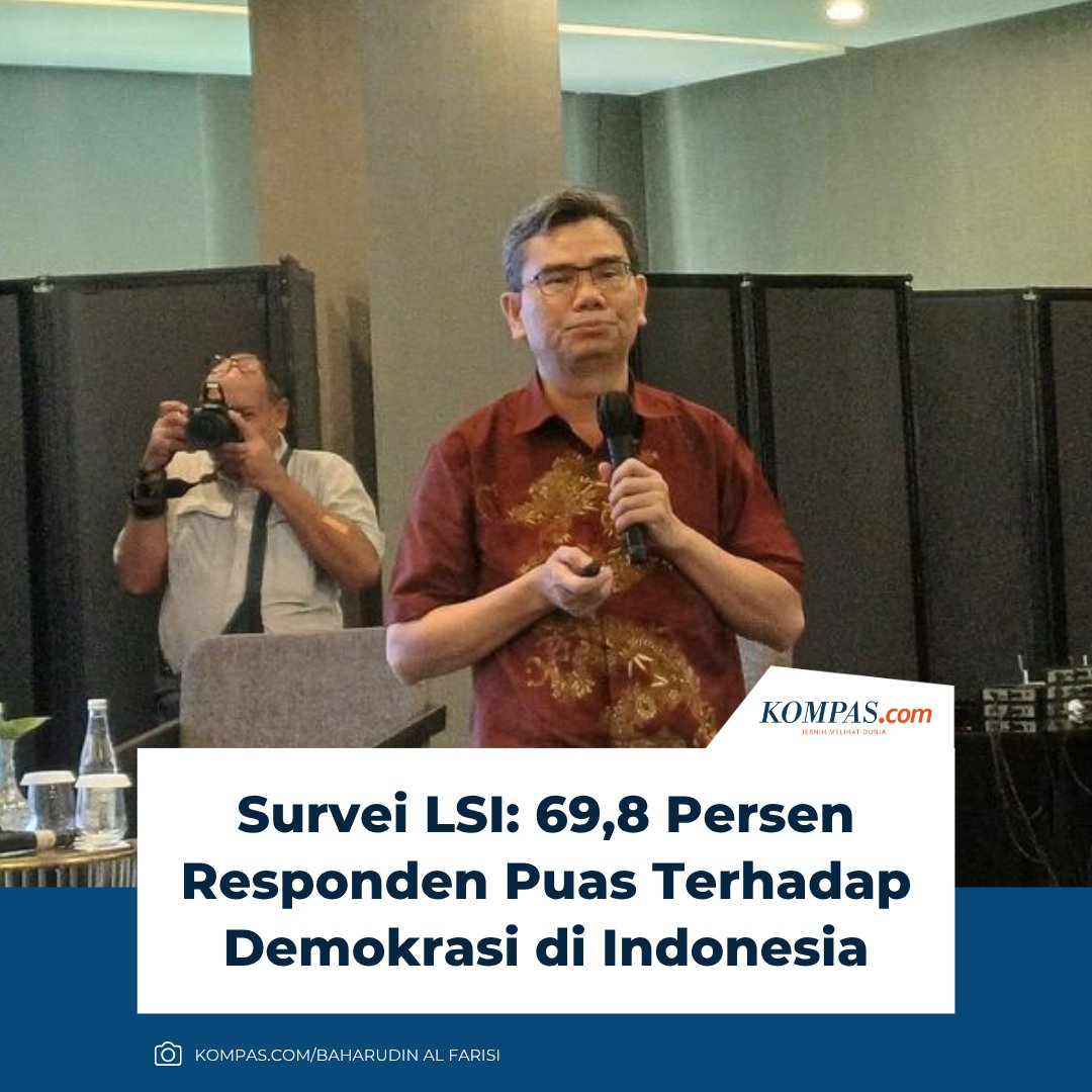 kompascom's tweet image. “69,8 persen menyatakan puas terhadap jalannya demokrasi di Indonesia,” tulis LSI dalam paparannya.

Baca di: nasional.kompas.com/read/2026/04/1…

~WR #SurveiLSI #Demokrasi #Indonesia