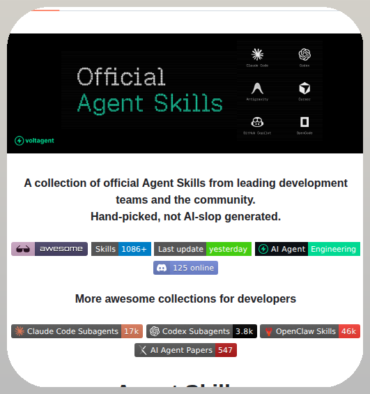 tom_doerr's tweet image. Collection of 1000+ official agent skills

github.com/VoltAgent/awes…