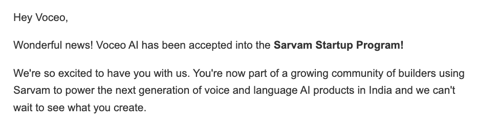 NarangShyamal's tweet photo. One more crazzyy thing that happened this week for @Voceo_ai 😁😁
@SarvamAI thank you!! https://t.co/47sQ5zmNj1