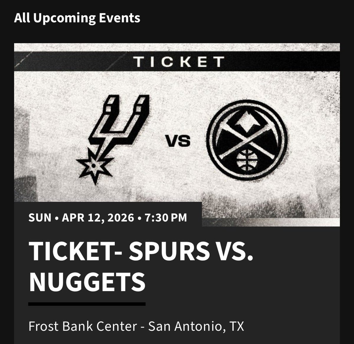Spurstixplug's tweet image. 🚨 LAST REGULAR SEASON GAME 🚨

Spurs vs Nuggets TONIGHT 🏀🔥

🎟 2 tickets — Section 105 (prime lower level)
🅿️ 1 Parking Pass INCLUDED

Skip the fees. Best deal in this section — ready to move ASAP.

DM now before they’re gone ⏳🤝
#GOSPURSGO #PorVida #STP #SpursTickets