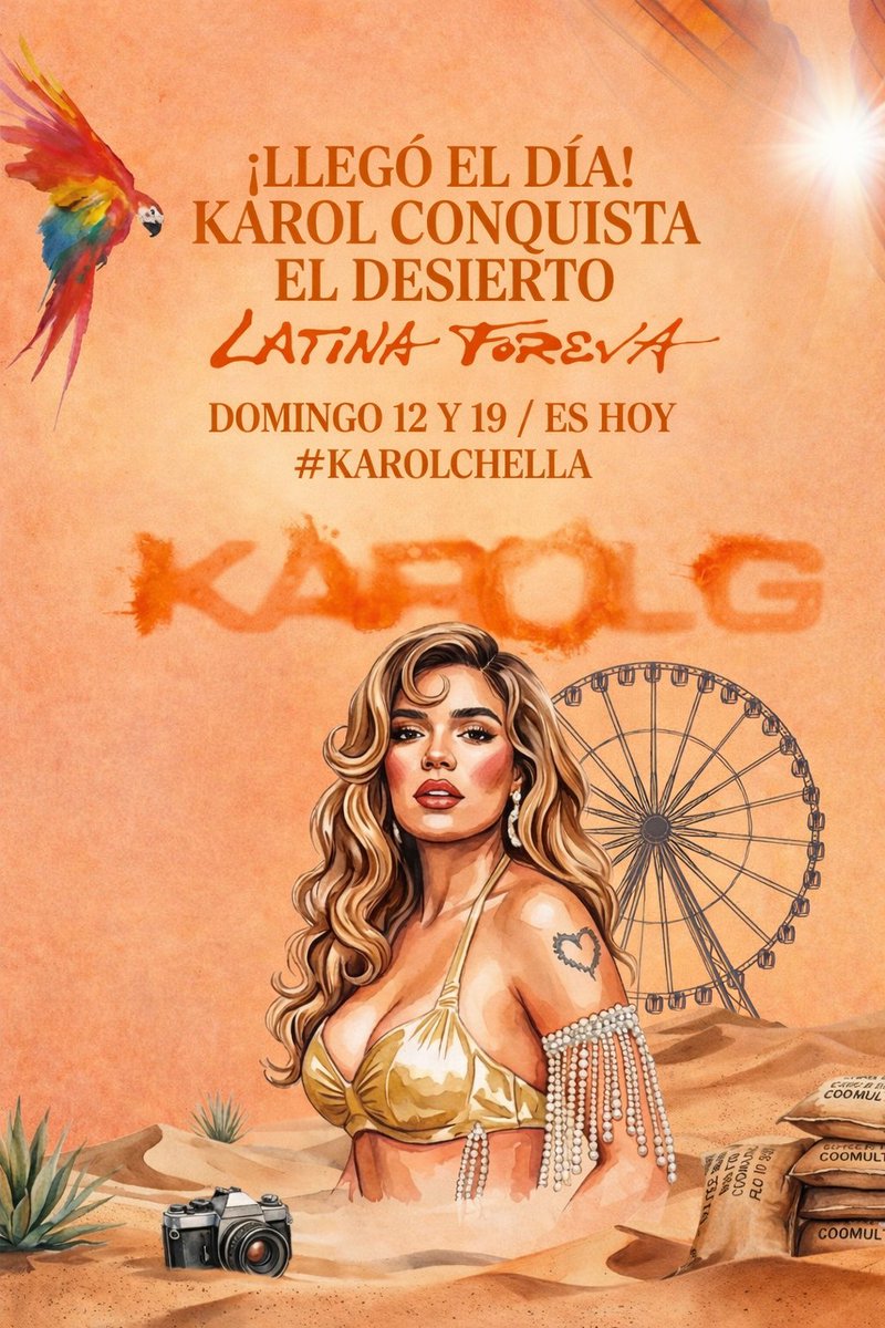 GteamArgentina's tweet photo. Solo faltan horas para que La Bichota haga historia en Coachella como la primera headliner latina 🔥🌎

El fandom no da más… contando los segundos 💖⏳

Argentina presente 🇦🇷✨
Hoy no es un show… ES HISTORIA.
HOY COACHELLA ES #KAROLCHELLA 💥

#KarolG #LaBichota #Coachella2026 https://t.co/ea2IJgfDBB