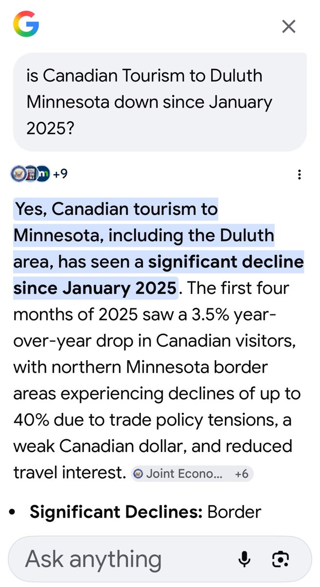 TwoPuttTommy's tweet image. #PPPPete in #Mn08 is doing…
…checks notes…
… not a damned thing to stop #TFG’s trashing of Minnesota.

Hey @Grok! is Canadian Tourism to Duluth Minnesota down since January 2025?

cc: @DuluthNews, @WDIO