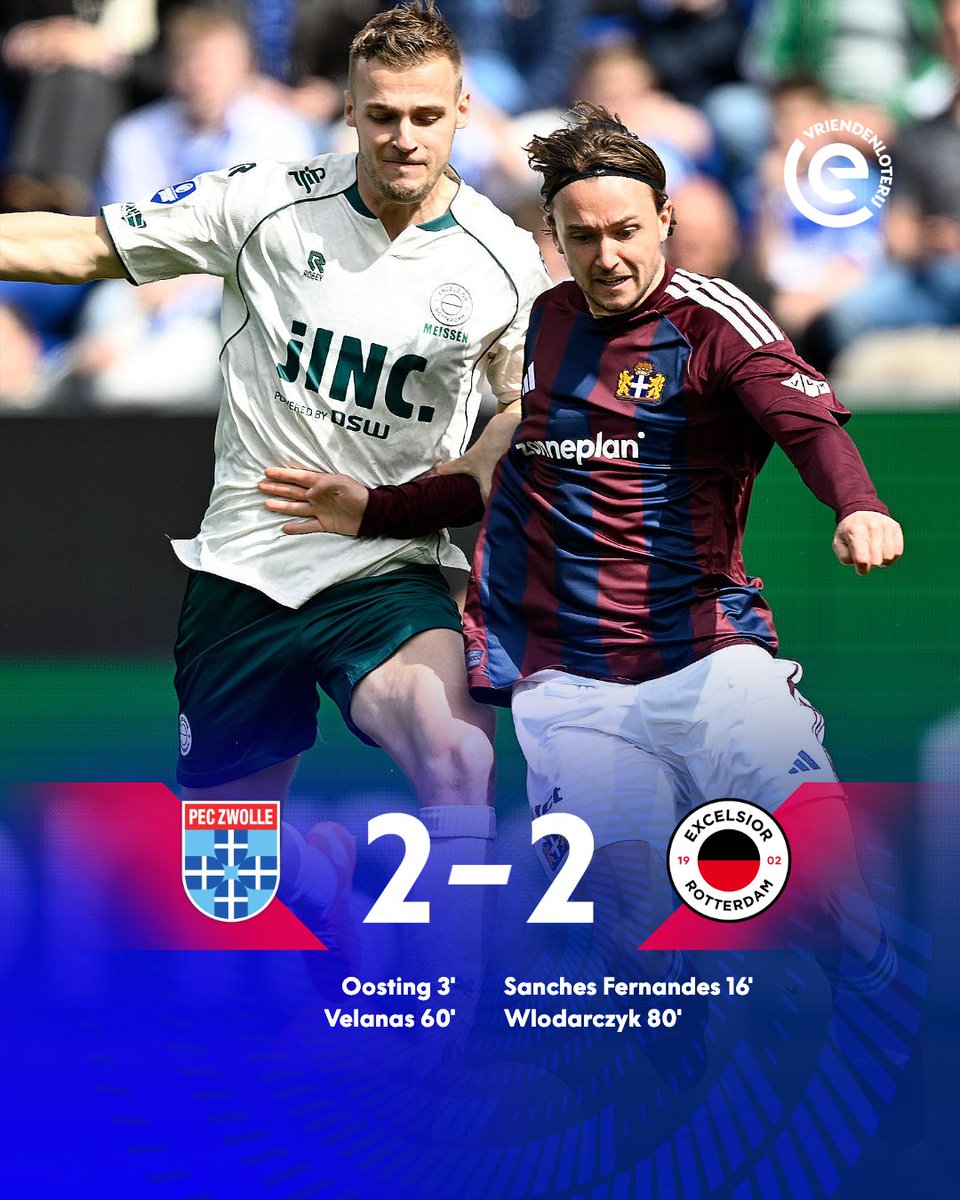 EredivisieEN's tweet photo. N.E.C. strike late to keep the race for second alive, points shared in Zwolle ⚖️

#NECFEY #PECEXC https://t.co/ElwC4RDRNa