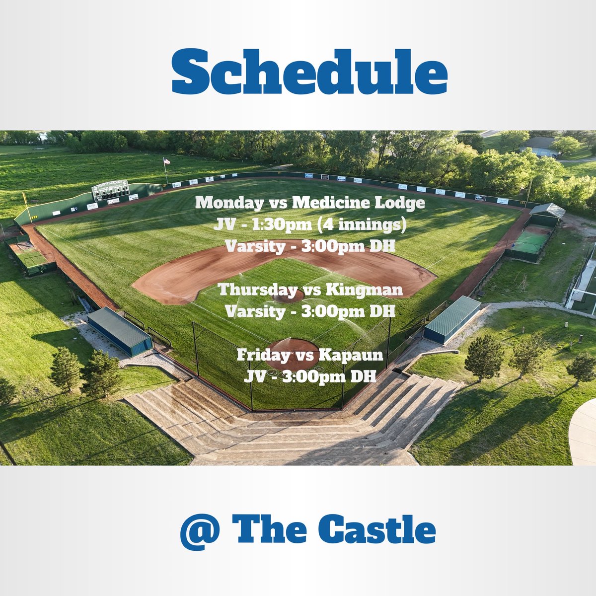 TAKnightsBSB's tweet photo. Big Week to have a Big Week. Welcome to The Castle CPL opponents, Medicine Lodge and Kingman and from the City League, Kapaun for a JV/C DH. #Plow https://t.co/F8eHDXDbDg