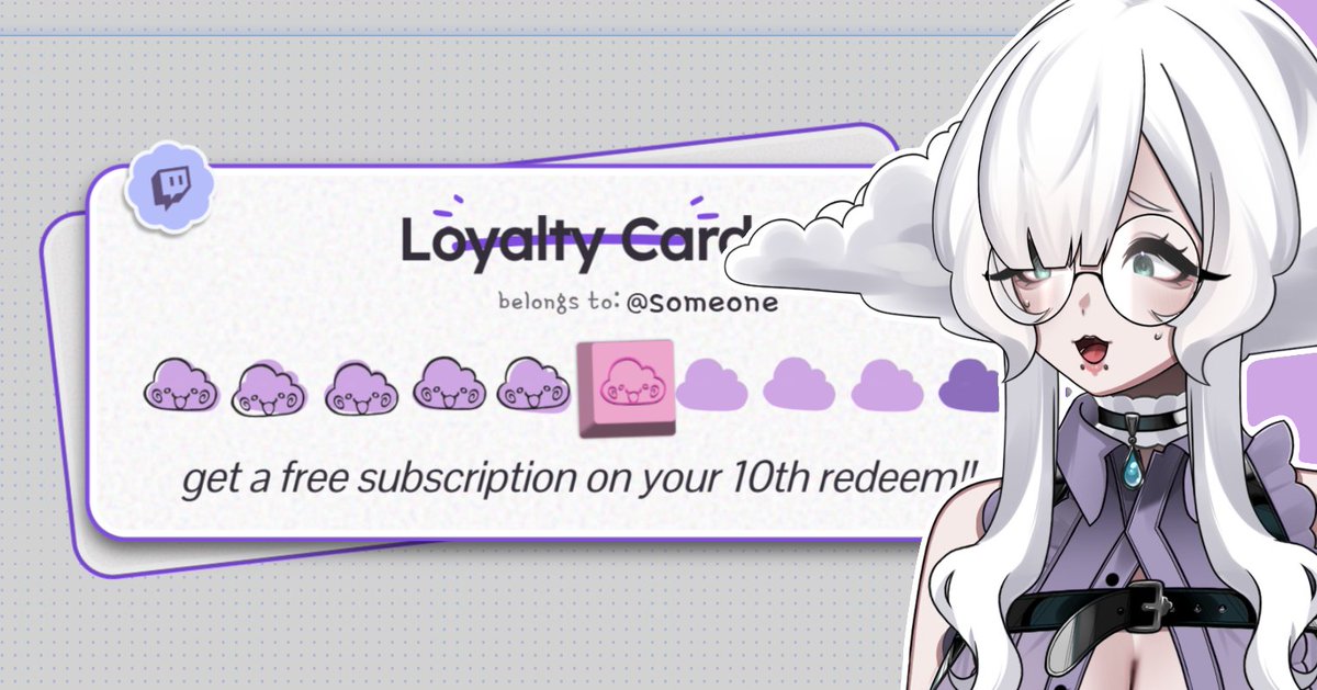 Ladyraincloud_'s tweet photo. Hey hey Raindrops! I wanted to let you know that I made a Loyalty stamp Card for my streams! the first raindrop that redeem First Raindrop next time I go live, will get a stamp! after 10 stamps you will get one free subscription from me <3 I wish yall a good weekend https://t.co/RvyRaAtPoJ