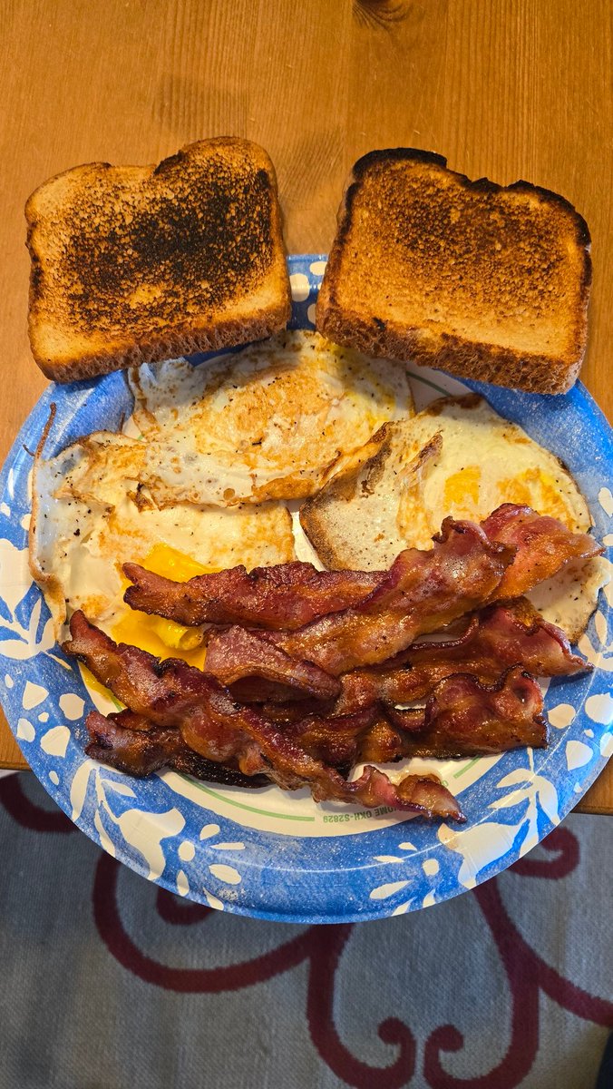 Trying toast on the Pit Boss griddle for the first time. One of them got a little too done.  Wanted a comfort food breakfast after missing yet another chance of rain , our best chance so far.