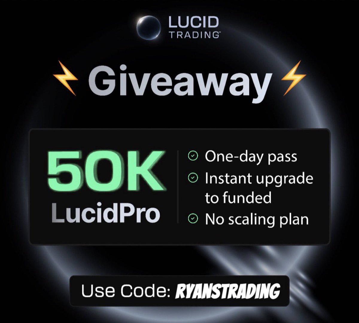 RyansTrading_'s tweet photo. 🚨LUCID GIVEAWAY🚨

- I will be giving away a Lucid 50k pro to one of you guys live on my stream tonight! All you need to do is like and RT, then watch the stream tonight live on kick to be entered in raffle! Good luck and let’s make a bag. 🦩💰

CODE: RYANSTRADING https://t.co/laeIijVQSv