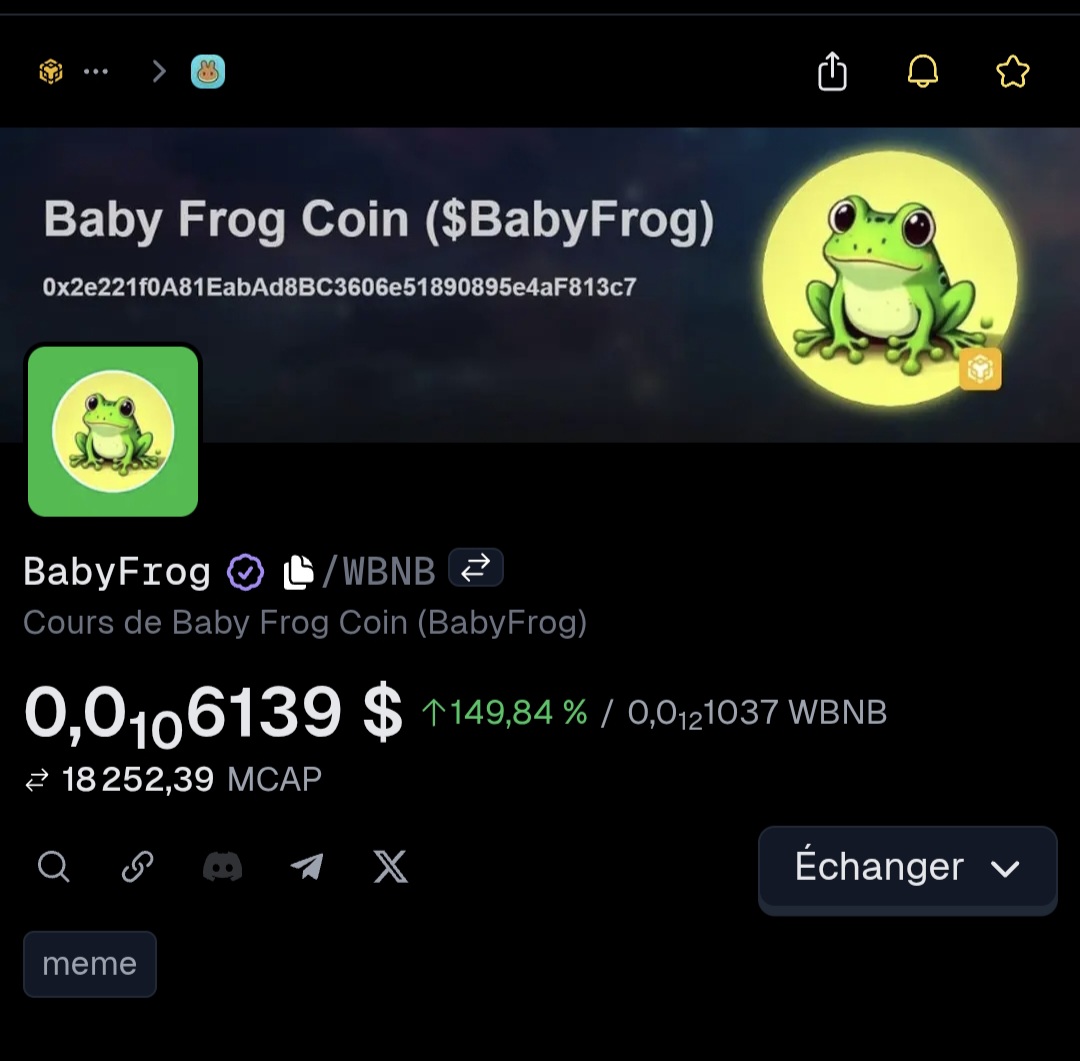 $BabyFrog on fire on GeckoTerminal 🔥 One of the best crypto data tracker to discover hidden gems and memes on bnb chain 💎

📈 geckoterminal.com/en/bsc/pools/0…

#Coingecko #GeckoTerminal $Bsc
