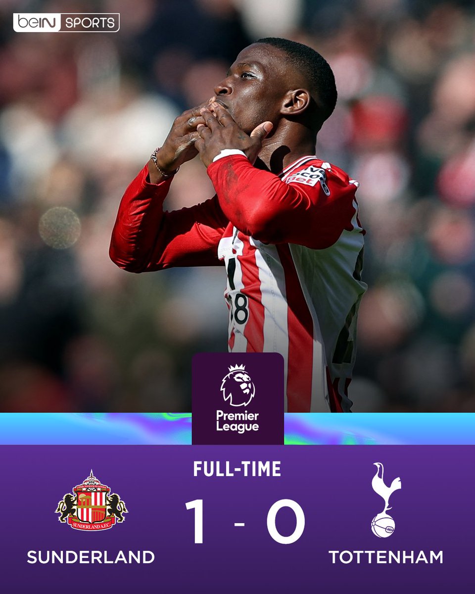 beINSPORTS_EN's tweet photo. FT: Sunderland 1-0 Tottenham 

The Black Cats return to winning ways at the Stadium of Light, while defeat leaves Tottenham in the relegation zone 😬

#beINPL #SUNTOT https://t.co/SUjU7MsvFK
