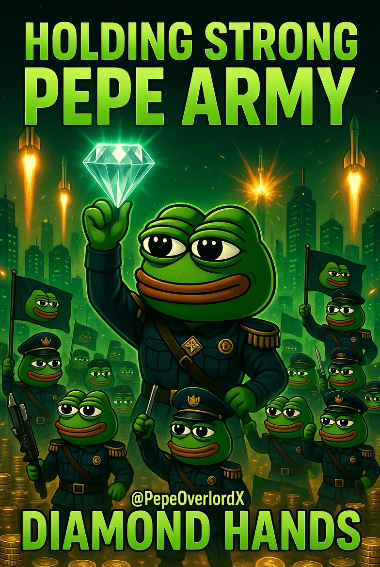 PepeOverlordX's tweet photo. Diamond hands locked in. 🐸💎
No fear. No panic selling.
The PEPE Army holds the line. 🚀
@PepeOverlordX
#PEPE #PepeArmy #DiamondHands #HODL #Crypto #Memecoin #FrogArmy #MoonSoon https://t.co/Zlz1UTVtBo