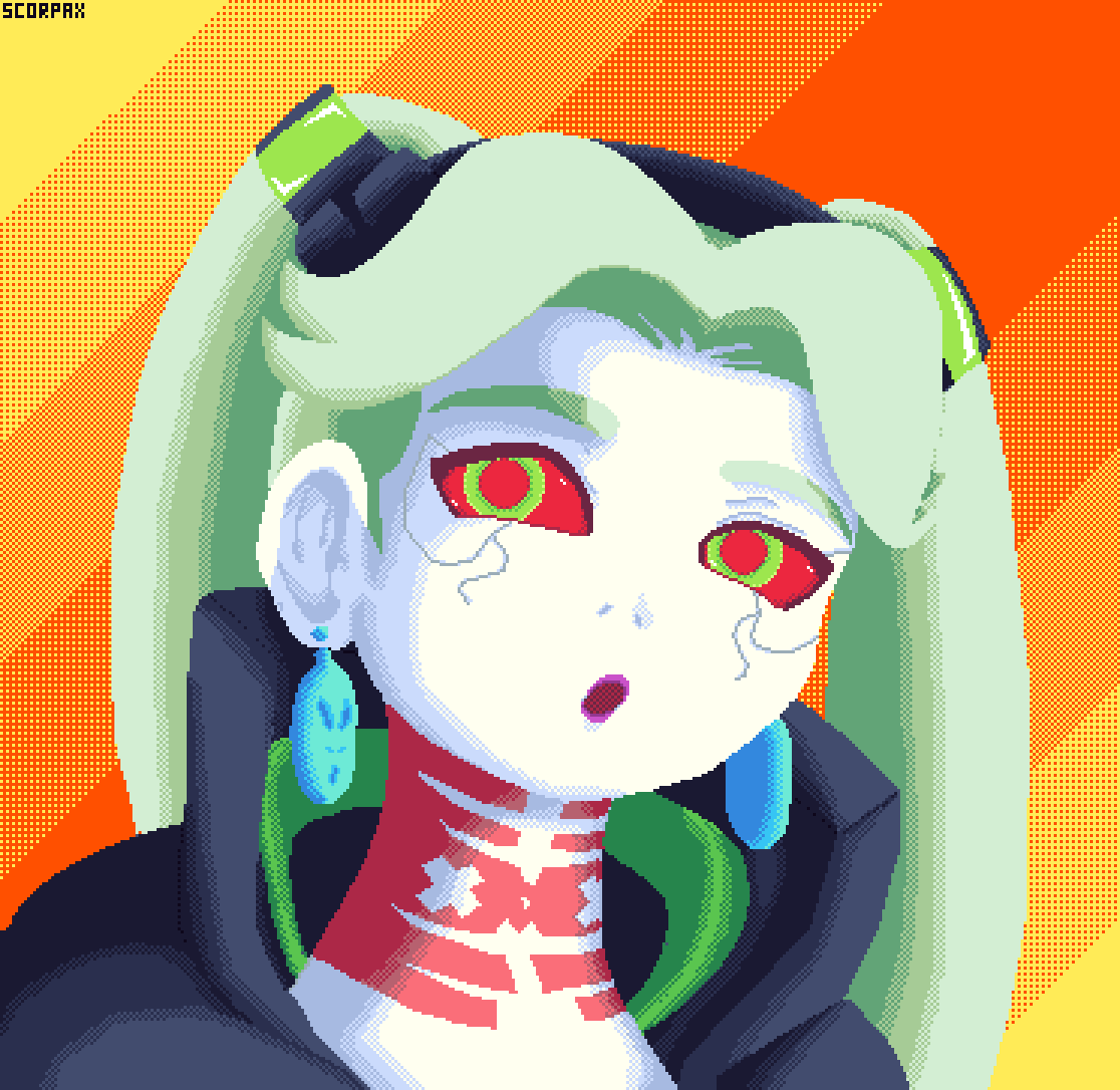 ScorpaxT's tweet image. 83 - Rebecca! 🗣️🗣️🗣️
#Pixelart #Art #Beginner #Beginnerartist #Edgerunners #Rebecca #Cyberpunk2077 #rebeccacyberpunk #rebeccacyberpunkedgerunners