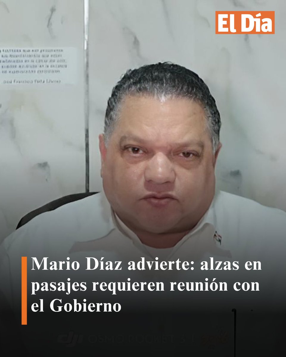 ElDia_do's tweet photo. Mario Díaz advierte: alzas en pasajes requieren reunión con el Gobierno
Más detalles en: https://t.co/RP50jVOc6i
#PeriódicoElDía #MarioDíaz #Gobierno #alzas #pasaje https://t.co/f8Neh8wYcC