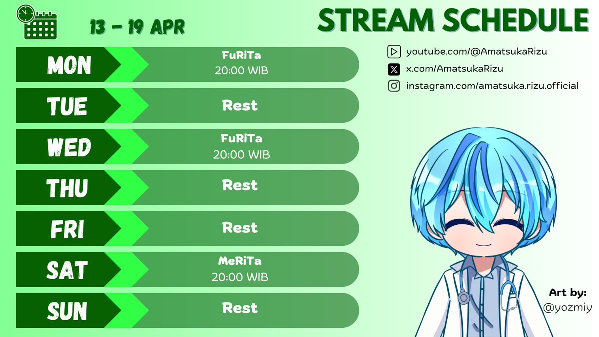 AmatsukaRizu's tweet photo. JADWALNYA YA GUYS (13-19 April 2026)
Hashtag for Amatsuka Rizu
Art: #Amatsukart
Nsfw: #Dangerizz
Clips: #Clipinzu
Schedule: #RiZched
Education:#HealthRizz
Gaming: #Riplay
Shorts: #Rishorts
Livestream: #RiLive
Fans name: Amoreizu
Join server discord: https://t.co/d7Gkfz7SJz https://t.co/Xe0fCse8rO