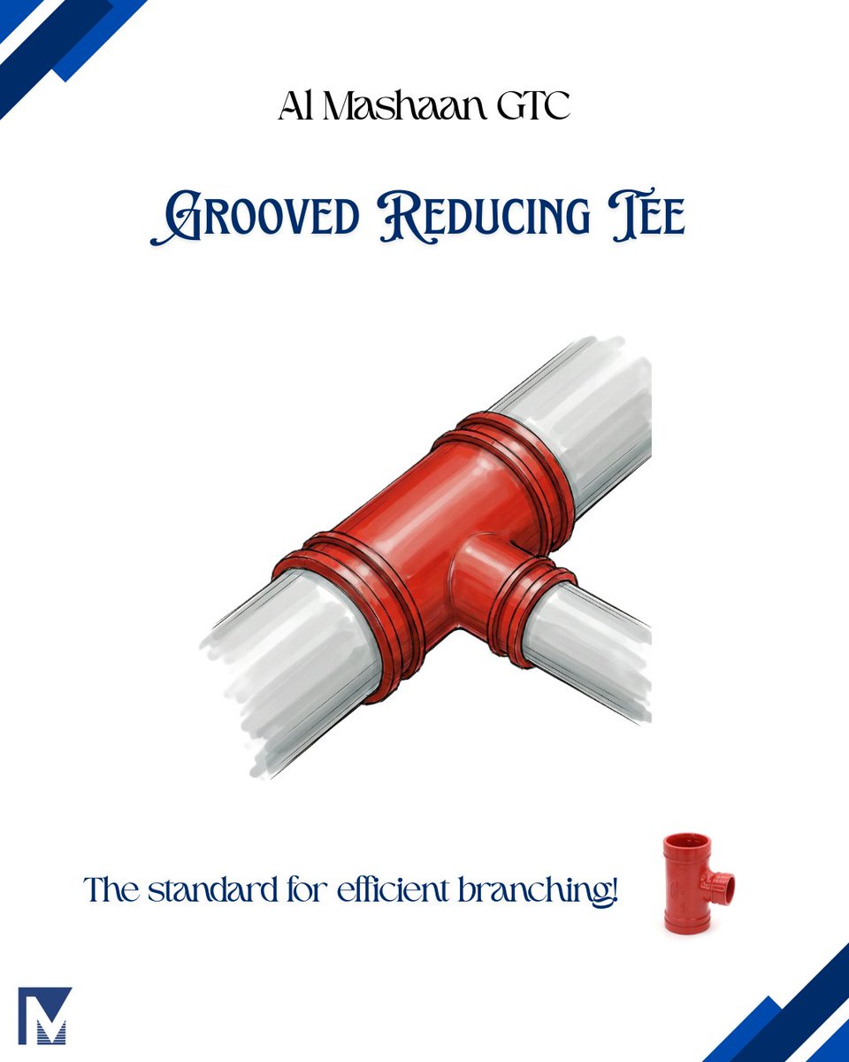 almgtc_co's tweet image. Engineered for flow transition and branching. Our Grooved Reducing Tees allow for a seamless 90-degree branch to a smaller pipe diameter.

#GroovedTee #ReducingTee #GroovedFittings #HVAC #PipeFittings #MechanicalPiping #Plumbing #AlMashaanGTC #Kuwait