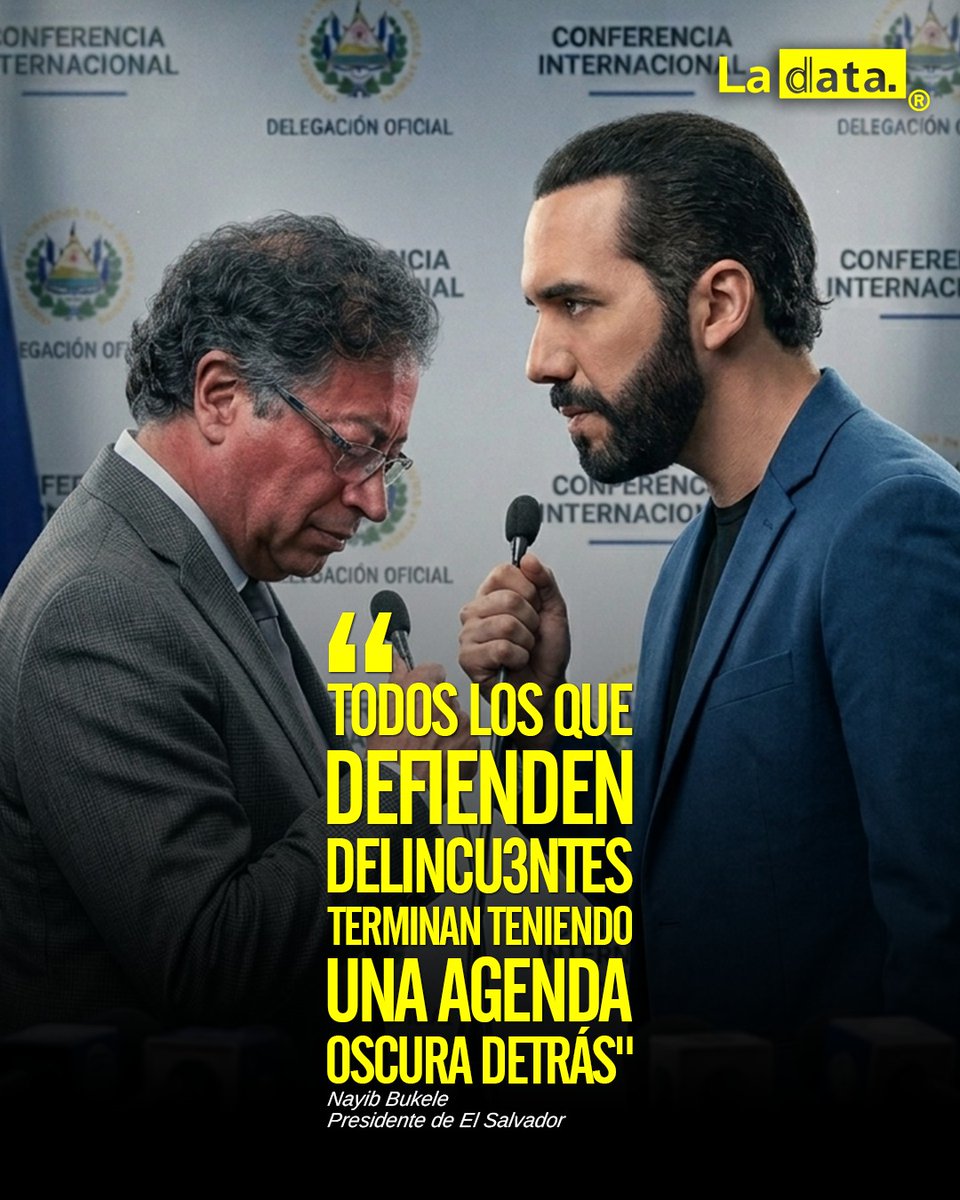 ladataec's tweet image. #Tendencia "Todos los que defienden delincu3ntes terminan teniendo una agenda oscura detrás"

Este sábado 11 de abril, el presidente de El Salvador, Nayib Bukele, encendió las redes sociales al responderle directamente a su homólogo de Colombia, Gustavo Petro, ofreciéndole
