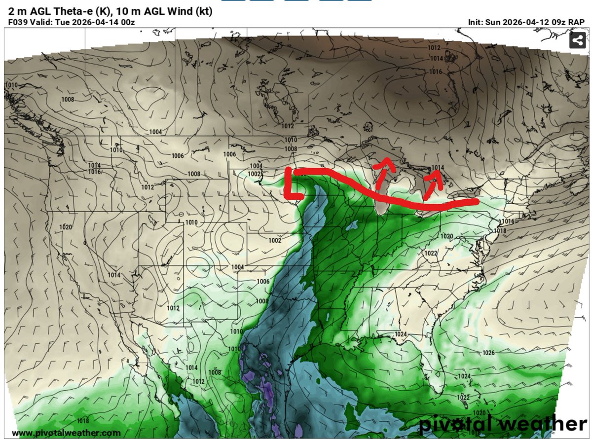 An impending short wave will work with a lifting warm front to trigger storms over MN/WI/MI Mon evening.  The blob of weakening storms will track through S ON Mon night into Tue morning.

Primary Risk: Rain