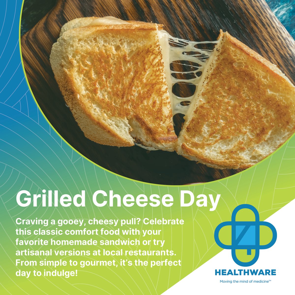 4DHealthware's tweet photo. 🧀 National Grilled Cheese Day!

Craving a gooey, cheesy pull? 
Celebrate this classic comfort food with your favorite homemade sandwich or try artisanal versions at local restaurants. 

From simple to gourmet, it’s the perfect day to indulge! #NationalGrilledCheeseDay https://t.co/mDz3NDESbA
