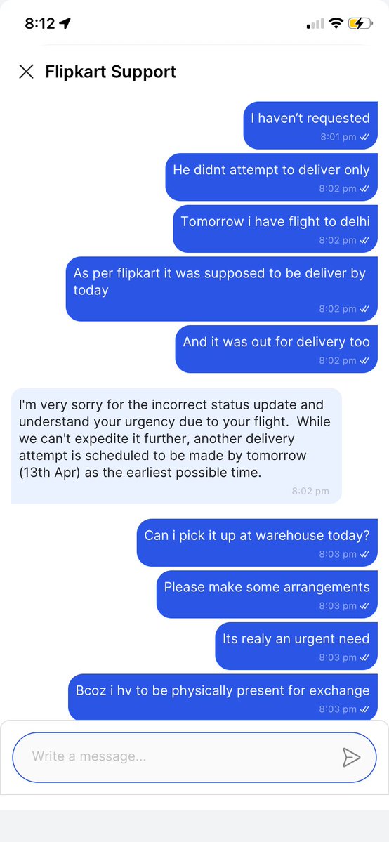 WiseWizardtexg's tweet image. Pathetic service @Flipkart @flipkartsupport. iPhone 17 out for delivery since 7PM. Delivery agent rescheduled without calling &amp;amp; said he's 'relaxing at home.' I'm flying out of Bangalore tomorrow—who handles this now? 😡 #Flipkart #BadService #Bangalore