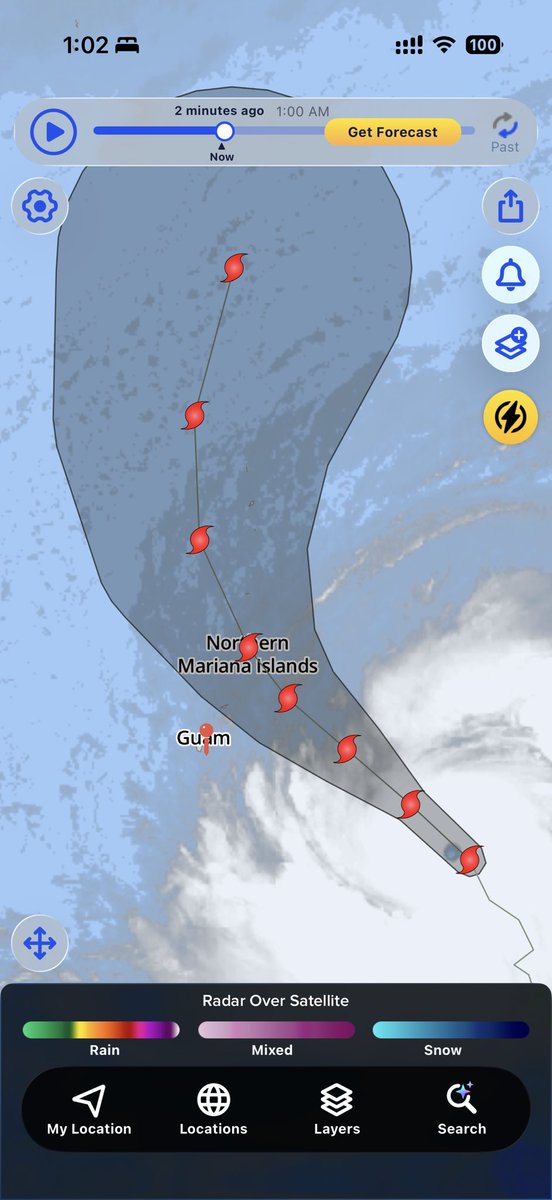 OneCultura's tweet photo. Super Typhoon Sinlaku continues to be unpredictable. Just a day ago, Guam was directly in the path of the storm’s eye. Now, Saipan is in the crosshairs. Stay safe, Marianas. https://t.co/JfPHpoQuq2
