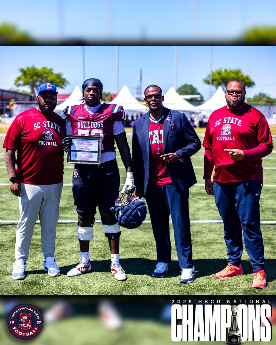 SCState_Fb's tweet image. #GoDogs

Your HBCU NATIONAL CHAMPION FOOTBALL BULLDOGS closed out Spring Ball the right way… by RECOGNIZING THE GRIND.

10 DAWGS.
10 POSITIONS.
ONE STANDARD.

These Bulldogs showed up EVERY DAY…
Put in the EXTRA WORK…
And proved what it means to RAISE THE BAR.