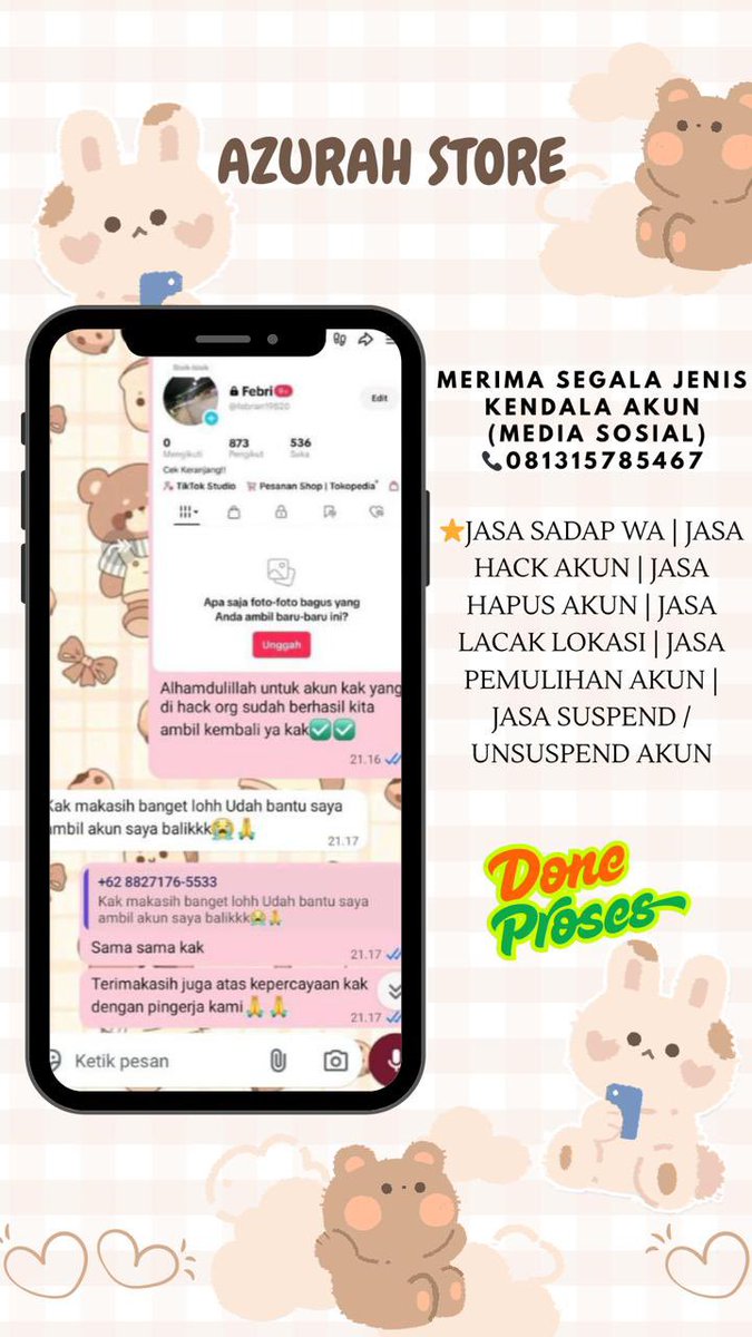 Prfecth's tweet photo. JASA PEMULIHAN AKUN &amp; HAPUS AKUN :

🧸ྀི AKUN LUPA PASWORD/KE HACK
🧸ྀི JASA SADAP WA
🧸ྀི JASA SUSPEND/UNSUSPEND AKUN
🧸ྀི JASA HAPUS AKUN
🧸ྀི JASA HACK/PULIHKAN
🧸ྀི JASA LACAK LOKASI 
IG,WA,Line,Tele,X,TikTok,Gmail,FB,• DLL

Order for WhatsApp 📩
https://t.co/HuBtmZxHlD https://t.co/Hmc9cye1TV