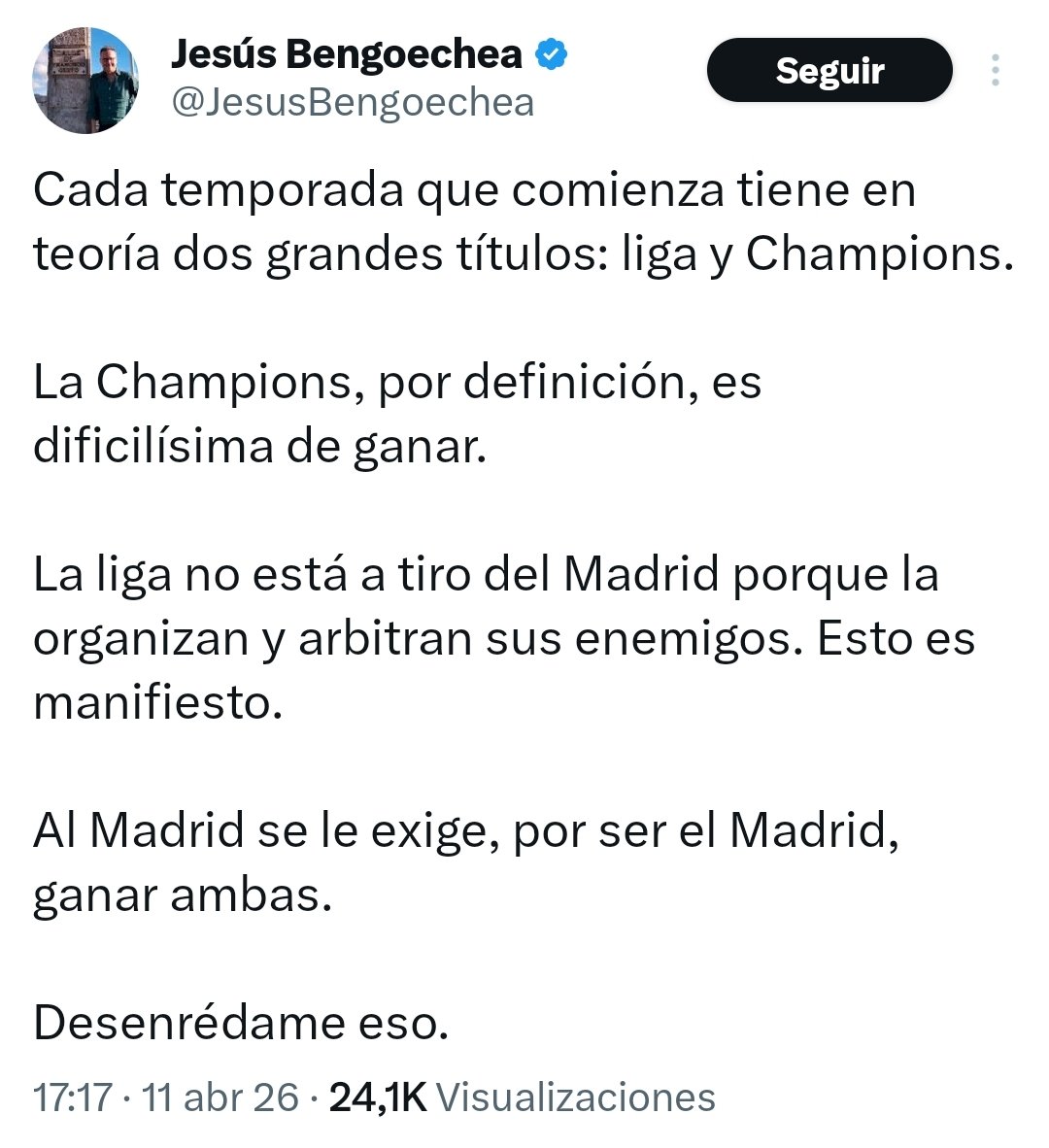 Empezar con un "Dominio nunca visto" para dos años después terminar con este mensaje. En Madrid no son conscientes de lo que puede suponer otra temporada en blanco. O sí, pero intentan creer que todo es un mal sueño.