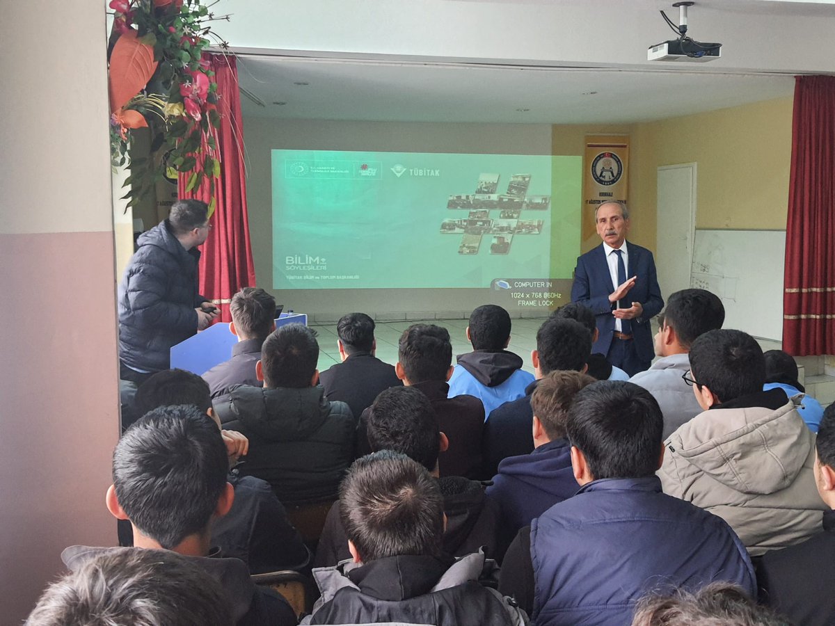 necdet_bagc's tweet photo. Tübitak Bilim Söyleşileri kapsamında öğrencilerimize Çankırı Karatekin Üniversitesi Öğretim Üyesi Dr. Selim SÜRÜCÜ tarafından "Yapay Zeka" konulu söyleşi gerçekleştirildi. 
@tcmeb @TC_kkalevalilik 
@kirikkalemem @ https://t.co/hY3oB7lJjs