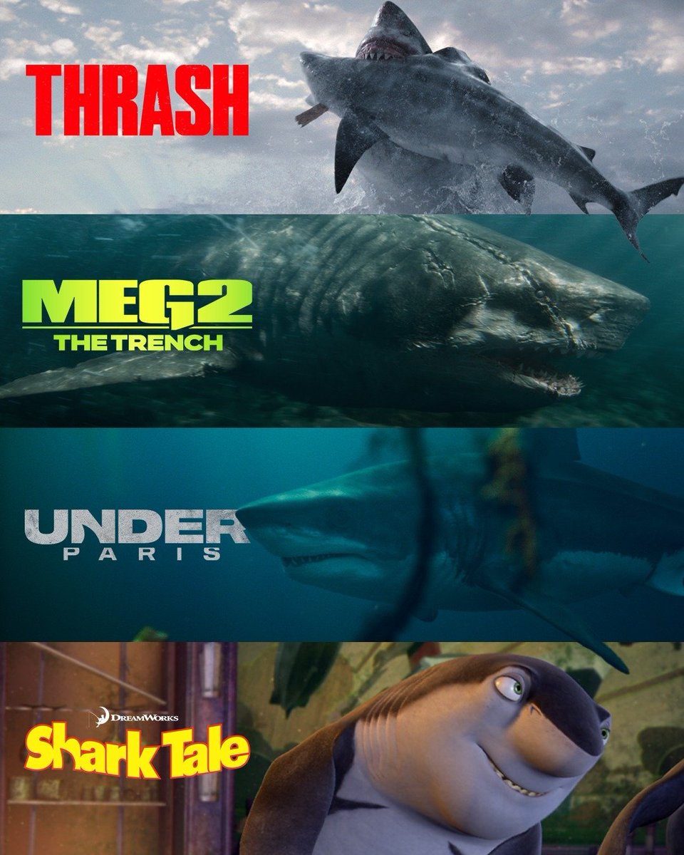 CinephileX65's tweet image. "From funny cartoons to scary nightmares!🦈🌊
The new movie #Thrash just came out on Netflix. It's about surviving a hurricane filled with sharks It’s like the movie Crawl but with even bigger teeth
Which shark movie are you watching tonight?👇#SharkMovie #ThrashNetflix #TheMeg2"